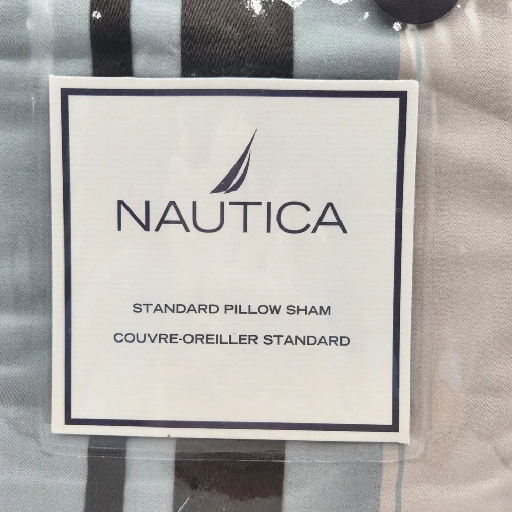 Nautica West End One Standard Pillow Sham 20 x 26 Cotton Teal Brown Tan Stripes